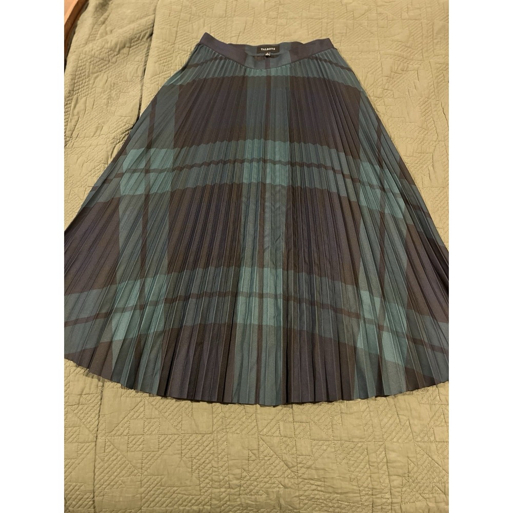 Talbots Women's Pleated Skirt Navy Blue And Green Size 8 NWT Msrp $149.00
